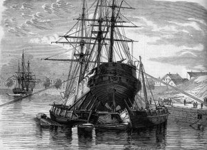 Bir geminin onarımı ("Vera Cruz" vapuru): Keşfedilen helisi yerleştirmek için arkayı kaldırıyoruz. 1863. 30 Mayıs 1863 tarihli “Le Monde Illustré” n°320
