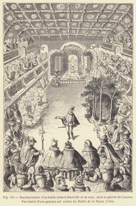 Louvre galerisinde Henri III ve sarayının önünde bir bale temsili (gravür) by French School