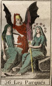 Doğumdan ölüme kadar insan kaderinin tanrıları olan Parques (Dolaplar), Clotho, Lachesis ve Atropos
