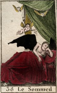 Rüyanın kanatlarının yanında, bir sarayda ebediyen istirahat eden Uykunun temsili. (Somnus, uyku tanrısı, kanatlı rüyalarla çevrili bir sarayda uyur) Pierre Blanchard 1803