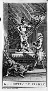 Jean Baptiste Poquelin dit Moliere (1622-1673) tarafından “Dom juan ou le fen de Pierre” (1665) parçasının bir sahnesinin temsili. 1739