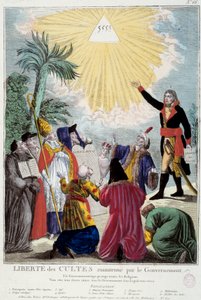 Napolyon Bonapart (1769-1821) tarafından sağlanan tüm dinlerin ibadet özgürlüğünün temsili: ilk Konsül, her dinin temsilcileri tarafından gelen Tanrı
