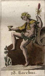 Elinde bir bardak tutan şarap ve hasat Bacchus tanrısının temsili. (Şarap ve üzüm tanrısı Bacchus