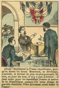 Cumhuriyetçi Fransa Fransızların oylarını hak etti. Gravür, "Le Figaro, ek", 30/03/1889, Paris. Coll. Selva. by French School