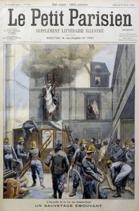 İtfaiyeciler tarafından bir yangın sırasında kurtarma: hareketli bir kurtarma - " Le petit Parisien”” by French School