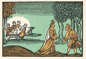 Riquet with the Tuft, Mother Goose, With Morals, M Perrault, pub tarafından anlatılan Geçmiş Zamanların Öyküleri veya Öykülerinden. 1925 (el renkli tahta baskı) by French School