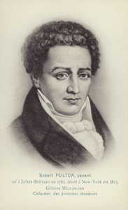 Robert Fulton (1765-1815), Amerikalı mühendis, mucit ve buharlı gemi öncüsü (lito) by French School