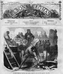 Roma dizisi: “” Notre Dame de Paris”, Victor Hugo (1802-1885). Bir adam kaldırımda iki kadını süzüyor. “Les bons romantizm”de gravür by French School