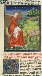 Royal 16 G. V, f.80 Kyzikoslu Jaia, tarak, ayna ve heykeltıraş aletleriyle, Giovanni Boccaccio