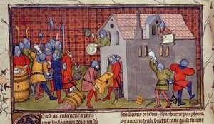 Royal MS 20 CVII f.41v, Bir evin yağmalanması (parşömen) by French School