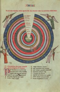 Royal Ms 19 C I fol.50 Kozmolojik bir diyagram, 14. yüzyılın başları (parşömen) by French School