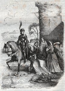 Ruggiero ve Alcina sarayından üç peri - Orlando furioso şiirinden 1851 gravürü by French School