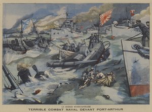 Rus-Japon Savaşı: Port Arthur açıklarında deniz savaşı (renkli taş) by French School