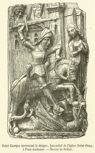 Saint George ejderhayı öldürürken, Saint-Ouen kilisesinin alçak kabartması, Pont-Audemer