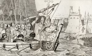 Saint Louis IX (1214-70) leads his troops in battle, from 