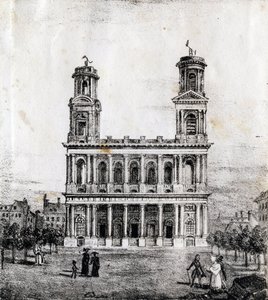 Saint Sulpice Kilisesi, Paris - "Alphabet Picturesque des Monumens de Paris" c.1840 (gravür) by French School