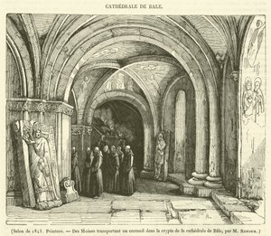 1843 Salonu, Resim, Des Moines transportant un cercueil dans la crypte de la cathedrale de Bale (gravür) by French School