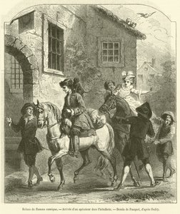 Roma çizgi romanından sahneler, Bir operatörün otel işletmesine gelişi (gravür) by French School