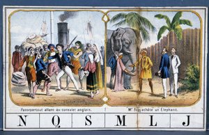 Passepartout ve Phileas Fogg'un Hindistan'da oynadığı sahneler, hasta. Jules Verne'in 19. yüzyılın sonlarında yazdığı “” Dünya Turu” oyunundan. by French School