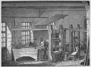 Bilim. Kağıt Yapımı. El yapımı kağıt. Gravür: Büyük adamlar ve endüstrinin büyük gerçekleri, Fransa, c.1880 (gravür) by French School
