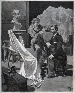 Heykel, bir heykeltıraş atölyesi, bir büstün odağı ve heykeli. Adolphe BITARD