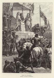 Serment de Strasbourg. Strasbourg Yeminleri, Alman Louis ile Kel Charles arasındaki ittifak, Doğu ve Batı Francia Kralları, 842 (gravür) by French School