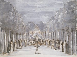 Les Menus Plaisirs du Roi (kağıt üzerinde kalem ve mürekkep ve tuvalet) başlıklı bir koleksiyondan bir Opera için set tasarımı by French School