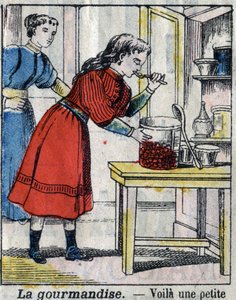 Yedi ölümcül balık avı: Gourmandise. 19. yüzyılın sonlarında epinal görüntüleme. (Ben sette peccati o vizi Capitali) by French School