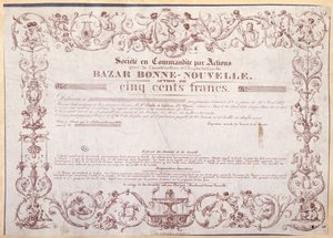 Bazar Bonne-Nouvelle için 500 Franklık Hisse Senedi, 1836 by French School