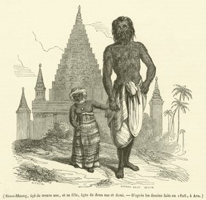 Shwe-Maung, otuz yaşında ve kızı, iki buçuk yaşında (gravür) by French School