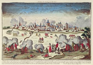 Lille Kuşatması ve Bombardımanı Albert de Saxe-Teschen, Eylül-Ekim 1792 (renkli gravür) by French School