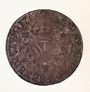 Gümüş fransız ecu (scude), kral Louis XIV (1643-1715) saltanatı 1713 Diam. 4 cm Napoli, müze arkeolog by French School
