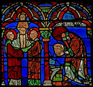 St Cheron penceresi: Başını St Mesme çeşmesine taşır; ruhu yükselir (w15) by French School