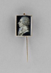 Bir Adamın Portresi ile Stickpin, c.1780 (fildişi, taş, parşömen, 23k altın, saç ve cam üzerine suluboya) by French School