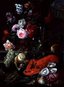 Istakozlu Natürmort, c.1700 (tuval üzerine yağlı boya) by French School
