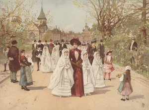 Onay elbiseleri giyen kızların olduğu sokak sahnesi by French School