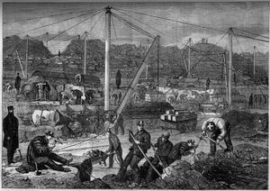 Güç çalışması: Taş ocağında çalışan İngiliz mahkumlar. Portland Hapishanesi, İngiltere by French School
