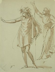 Klasik Dökümlü İki Figür Çalışması, c.1790 (kalem & mürekkep ve kağıt üzerinde yıkama)