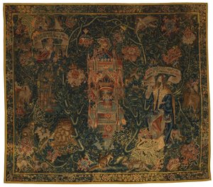 Goblen, Tanrı Musa'ya Görünen Baba (46.134 ila 46.139'dan oluşan altı Sibyl setinden biri) 'Rothamsted Goblenleri' olarak adlandırılır, Flanders, Tournei veya Brüksel, Belçika'da yapılmıştır, c.1530 (yün) by French School