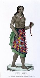 Tonga-Tabou'dan dövmeli kadın - Albert-Montémont'un “” Bibliotheque Universelle des voyages””inde, ed. Armand-Aubree, cilt 17 by French School