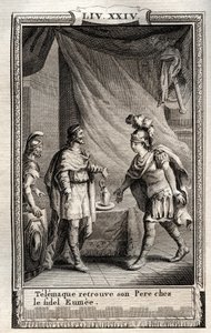 Telemaque Ulisse'i bulur - Francois de Salignac de La Mothe-Fenelon dit Fenelon'un “Les Aventures de Telemaque, fils d'Ulysse” (Telemachus'un Maceraları) içinde Monnet tarafından yapılan gravür - by French School