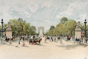 Avenue des Champs-Elysees, 1895 dolayları (kağıt üzerinde wc) by French School