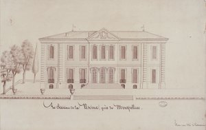 Montpellier yakınlarındaki Chateau de la Piscine, Mösyö de Cenani tarafından çizilmiş (kalem ve kağıt üzerine mürekkep) by French School