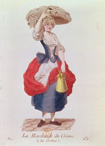 The Cream Seller (renkli gravür) by French School