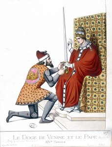 Venedik Doge ve 14. yüzyılda Papa - gravür by French School