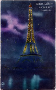 “” Citroen” harfleriyle aydınlatılan Eyfel Kulesi - kartpostal, yaklaşık 1925 by French School