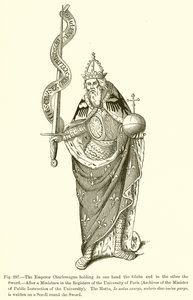 İmparator Charlemagne bir elinde Küre, diğerinde Kılıç tutuyor. by French School
