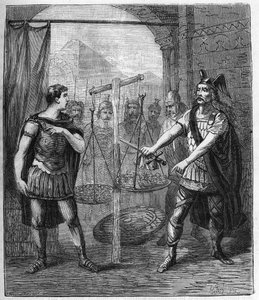 Galyalı ordu komutanı Brennos (Brennus) Romalıları yendi ve “Vae Victis” (Yenilenlerin vay haline) ilan etti, Galyalılar Roma