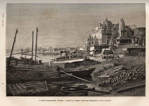 Ghat de Benares (bugünkü Vanarasi) (nehirlerin kıyılarını ve su ile temas halinde alçalmaya izin veren havza ve rezervuarların kıyılarını kapsayan basamakları gösteren ghat), G. Moynet