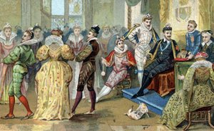 Fransa Kralı Henry III (1551-1589) tatlılarını çevreliyor. 19. yüzyılın sonlarında kromolitografi by French School